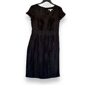 Banana Republic Womens Sheath Dress Size 4 Black Linen Blend Scoop Neck Back Zip